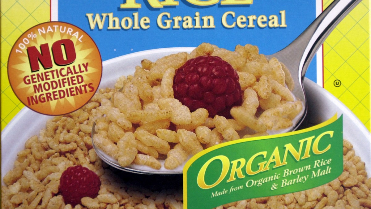 This Oct. 2, 2002, file photo shows labeling stating no genetically engineered ingredients on a box of Erewhon Crispy Brown Rice Cereal in San Francisco. A referendum proposed in California to require labeling of genetically modified foods has a new group of supporters this year. (AP Photo/Paul Sakuma, File)