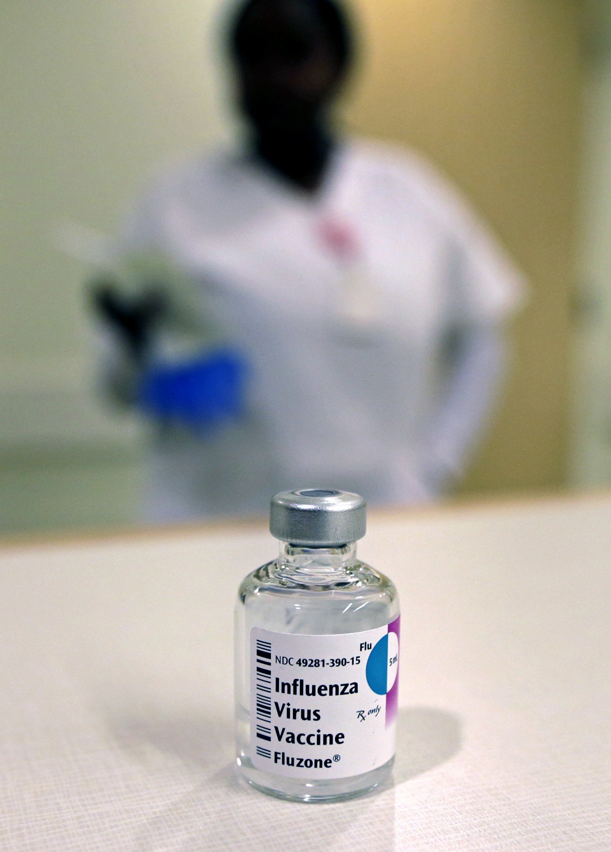A vial of flu vaccine at the Whittier Street Health Center