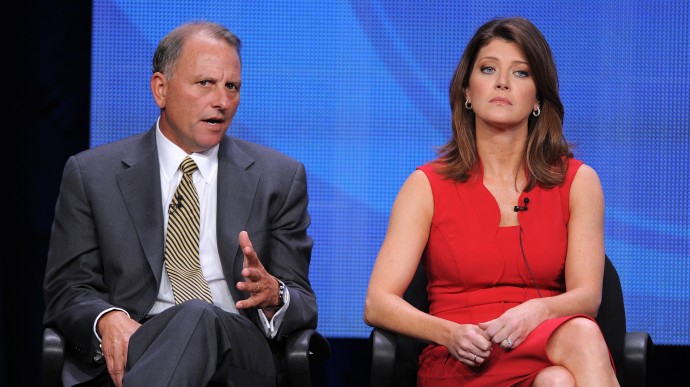 From left, Chariman of CBS News and executive producer of "60 Minutes" Jeff Fager and co-host Norah O'Donnell participate in the CBS News and "CBS This Morning" TCA panel on Sunday, July 29, 2012 in Beverly Hills, Calif. (Photo by Jordan Strauss/Invision/AP)