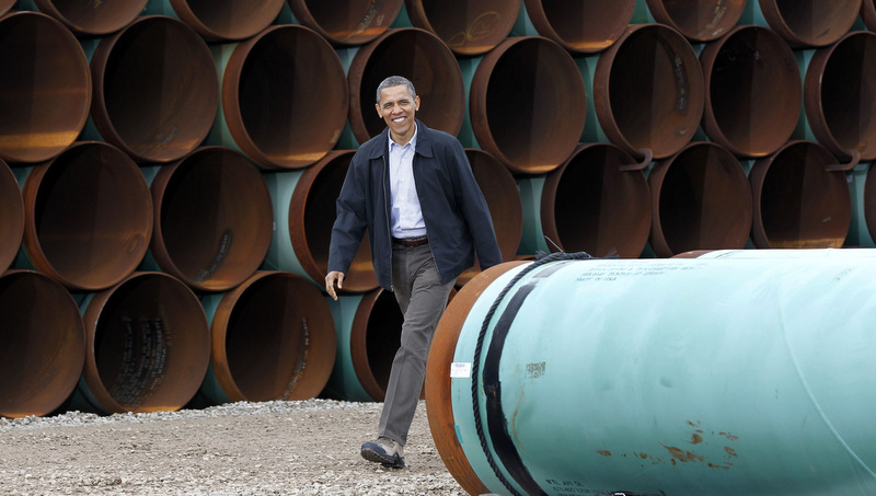 This March 22, 2012 file photo shows President Barack Obama arriving at the TransCanada Stillwater Pipe Yard in Cushing, Okla. Obama has revived debate about the number of jobs that would be created by the proposed Keystone XL oil pipeline from Canada to Texas. The 1,700-mile pipeline would carry oil from tar sands in Alberta to refineries in the Houston area, passing through Montana, South Dakota, Nebraska, Kansas and Oklahoma. During a jobs speech Tuesday, July 30, 2013, in Tennessee, Obama downplayed the pipeline’s effect on jobs, calling it a "blip" compared to the overall economy. He also made that point during an interview with The New York Times last week. (AP Photo/Pablo Martinez Monsivais, File).