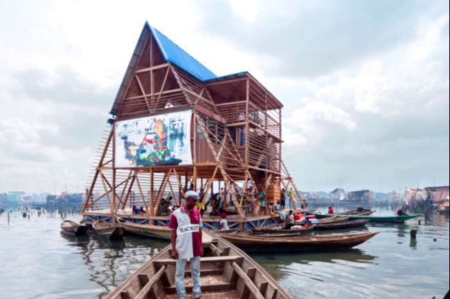The Makoko Floating School is buoyed on a platform of plastic barrels.