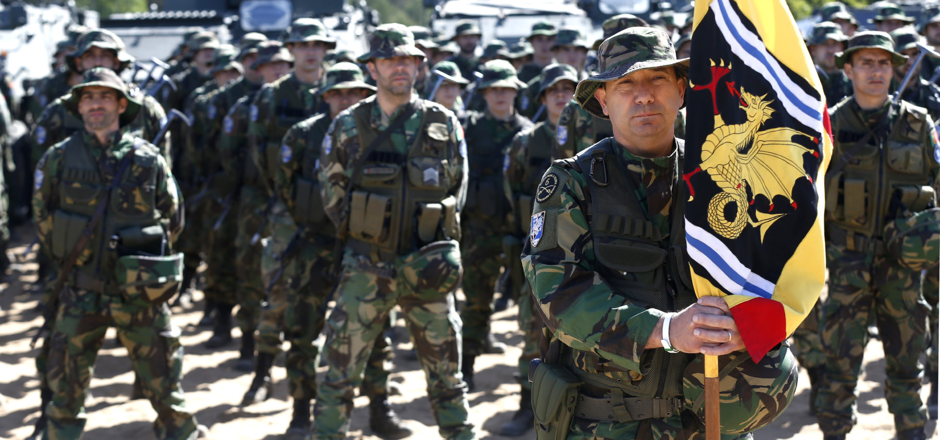 Portugal's soldiers attend an opening ceremony of military exercise 'Saber Strike