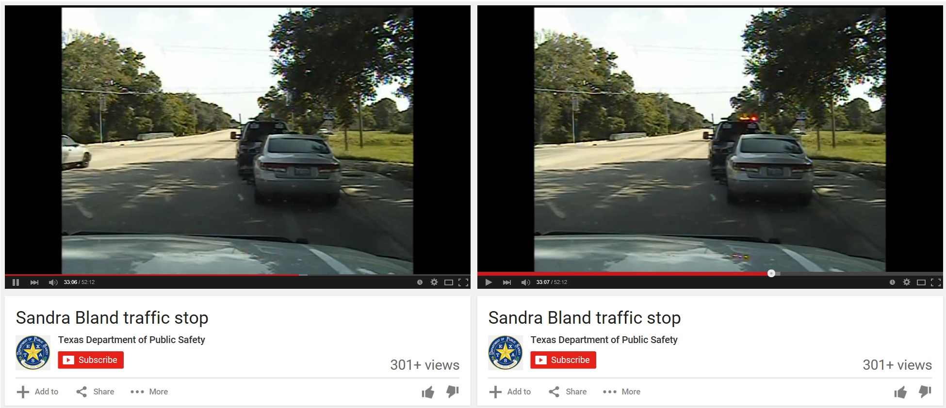 This white car appears and disappears multiple times in the video. At 33:06, it briefly enters before suddenly disappearing, indicating the footage the police released to the public was in fact edited.