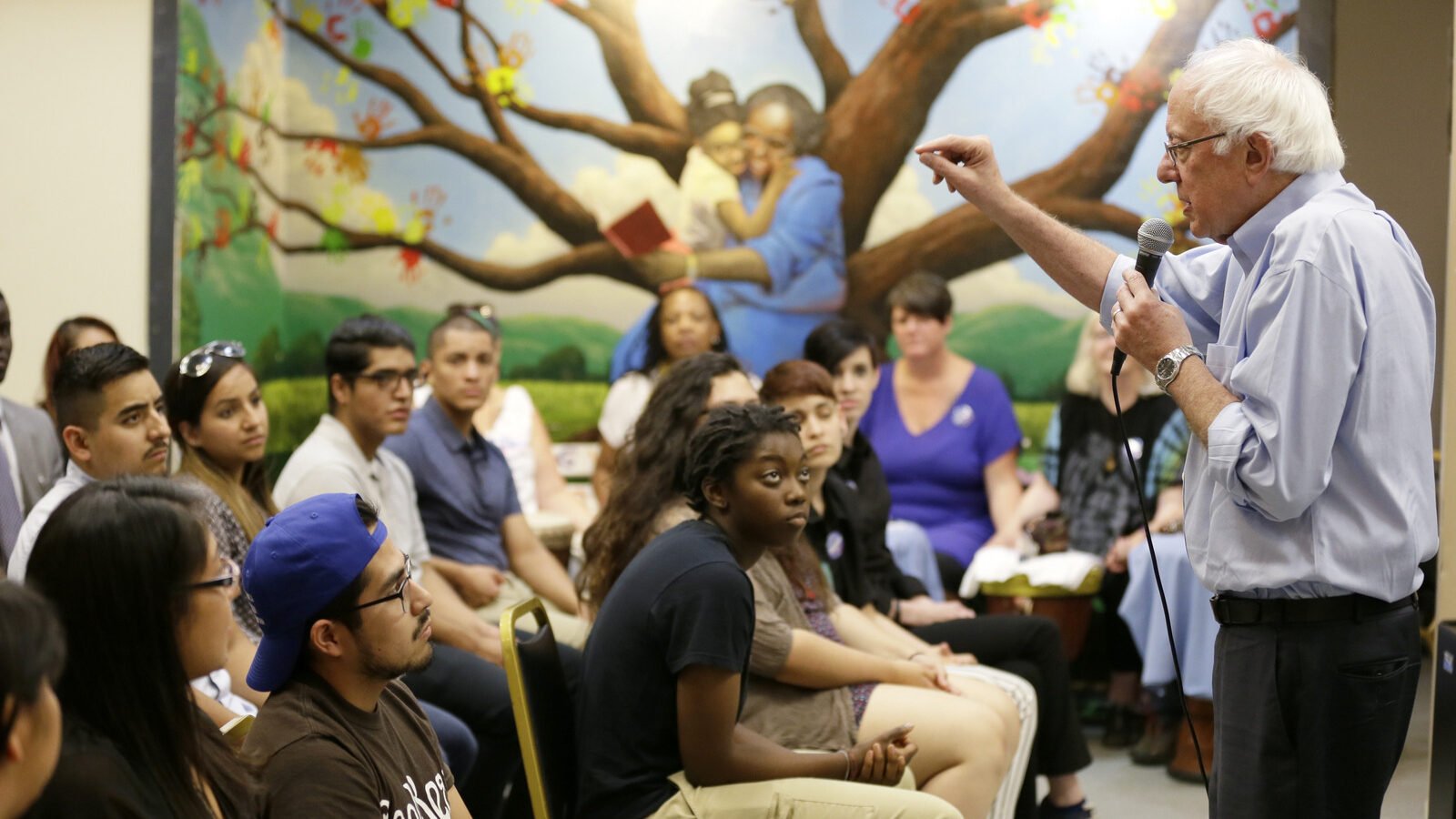 Democratic presidential candidate, Sen. Bernie Sanders, I-Vt., speaks during the Des Moines Youth Summit, Sunday, Sept. 27, 2015, at Creative Visions in Des Moines, Iowa. (AP Photo/Charlie Neibergall)