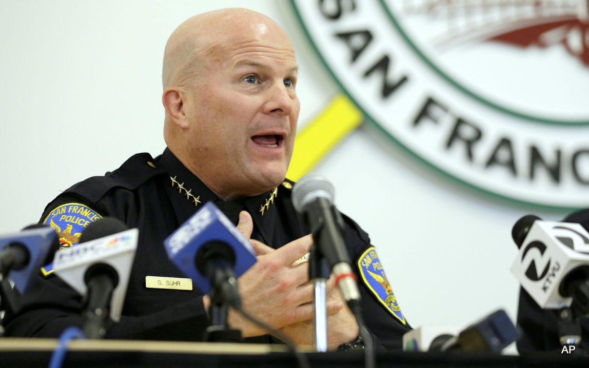 San Francisco police Chief Greg Suhr speaks during a town hall meeting