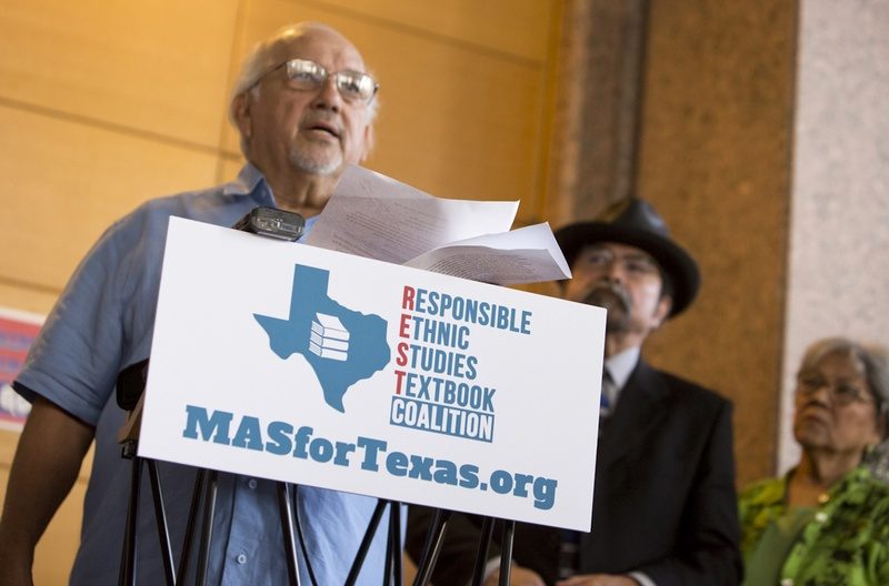 Dr. Emilio Zamora, a history professor at UT Austin, discusses factual errors in a proposed Mexican-American studies textbook during a press conference on July 18, 2016.