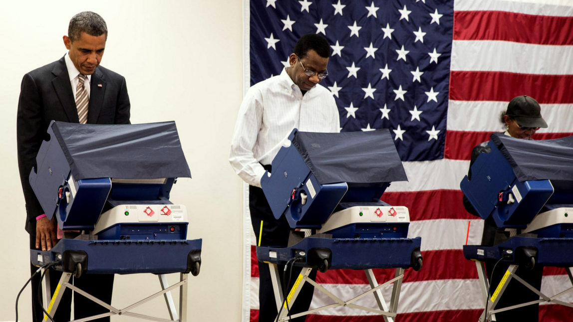President Barack Obama casts his ballot during early voting at the Martin Luther King Jr. Community Center in Chicago, Ill., Oct. 25, 2012. (Official White House Photo by Pete Souza)
