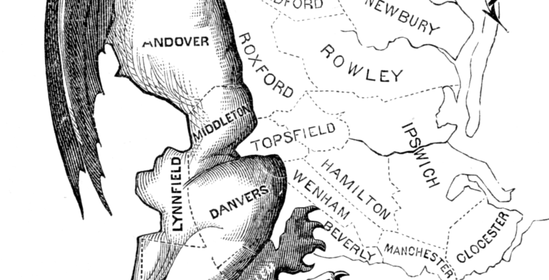 Printed in March 1812, this political cartoon was drawn in reaction to the newly drawn state senate election district of South Essex created by the Massachusetts legislature to favor the Democratic-Republican Party candidates of Governor Elbridge Gerry over the Federalists.