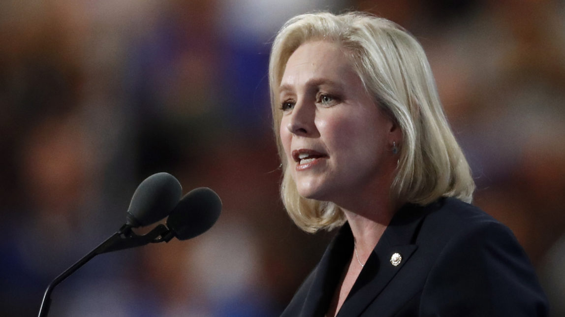 Sen. Kirsten Gillibrand, D-NY speaks during the first day of the Democratic National Convention in Philadelphia , Monday, July 25, 2016. (AP Photo/Paul Sancya)