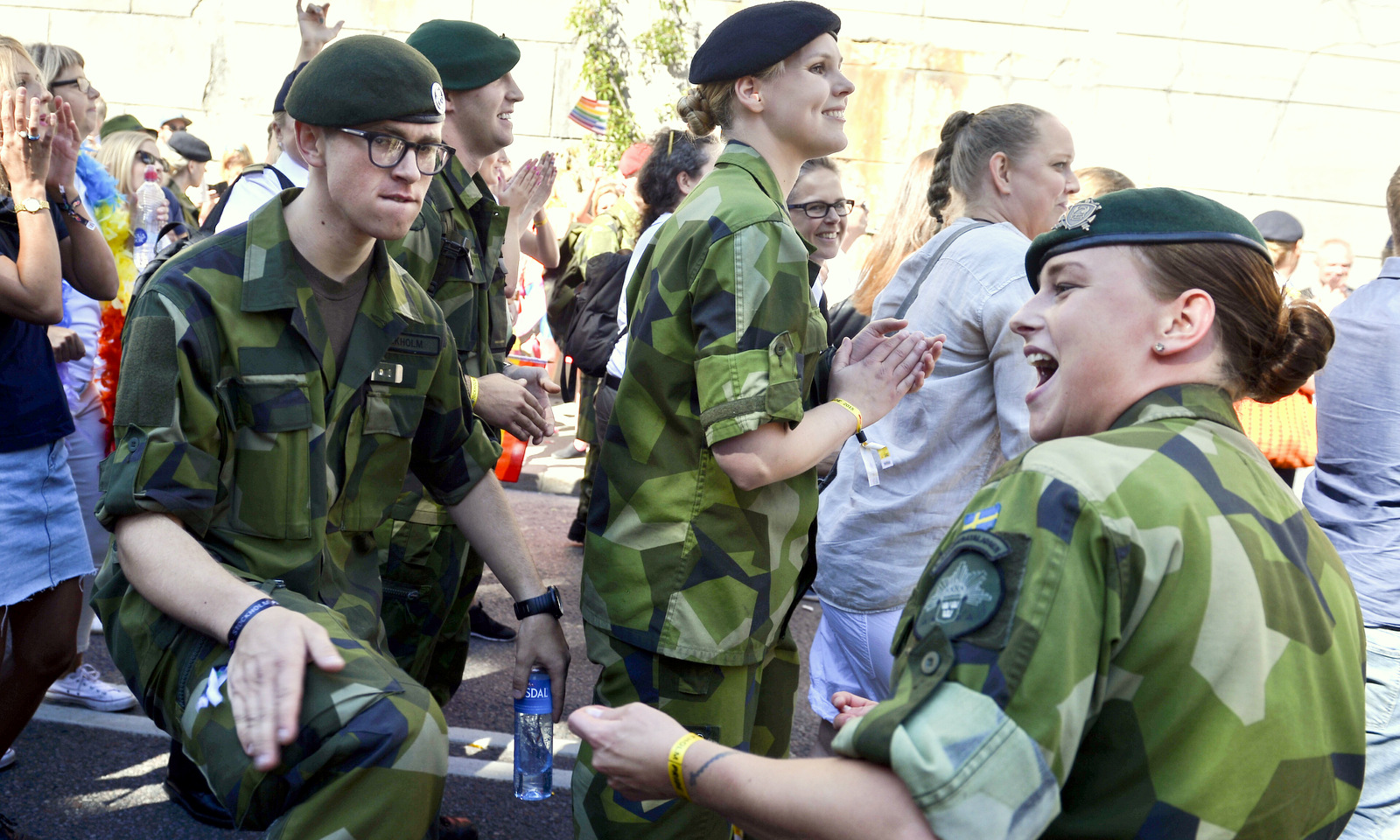 Swedish Army personnel take part in the annual gay Pride Parade in Stockholm. (Vilhelm Stokstad/TT/AP)