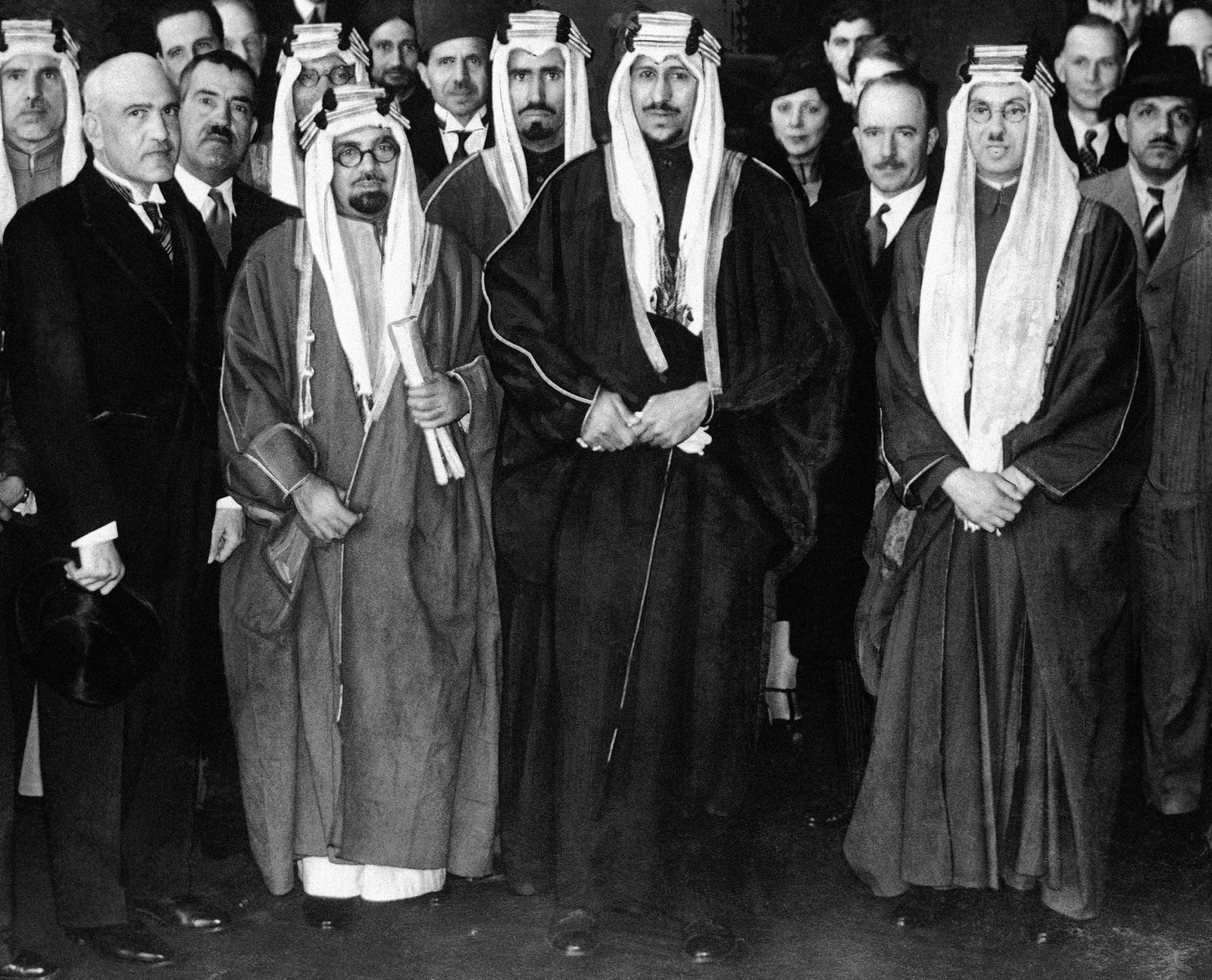 The Amir Saud, crown Prince of Saudi Arabia, and his younger brother, Mohamed, arrived in London , England, on May 7, 1937 for the coronation. H.R.H. the Amid Saud, crown Prince of Saudi Arabia, with the Saud Arabian delegation, on arrival at Victoria Station in London on May 7, 1937. (AP Photo)