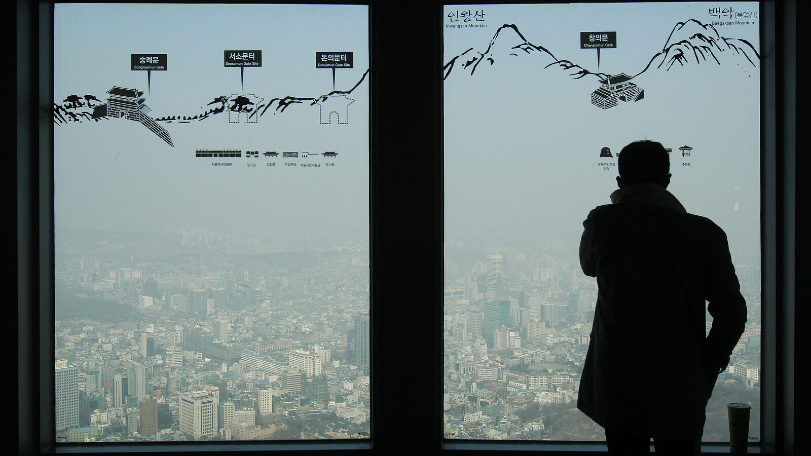 A man watches the Seoul skyline covered with a thick haze at Seoul Tower's observation deck in Seoul, South Korea. ( AP/Ahn Young-joon)