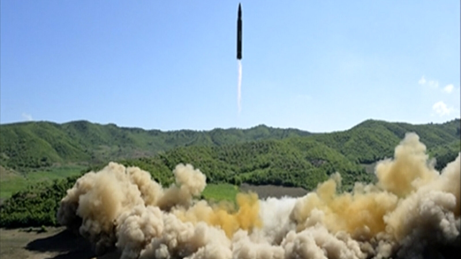 This image made from video of a news bulletin aired by North Korea's KRT on Tuesday, July 4, 2017, shows what was said to be the launch of a Hwasong-14 intercontinental ballistic missile, ICBM, in North Korea's northwest. (KRT/AP Video)