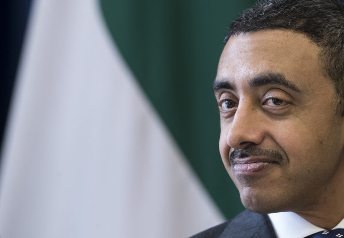United Arab Emirates' Foreign Minister Sheikh Abdullah bin Zayed Al Nahyan listens questions during a meeting with the press in Vilnius, Lithuania, July 11, 2017. (AP/Mindaugas Kulbis)