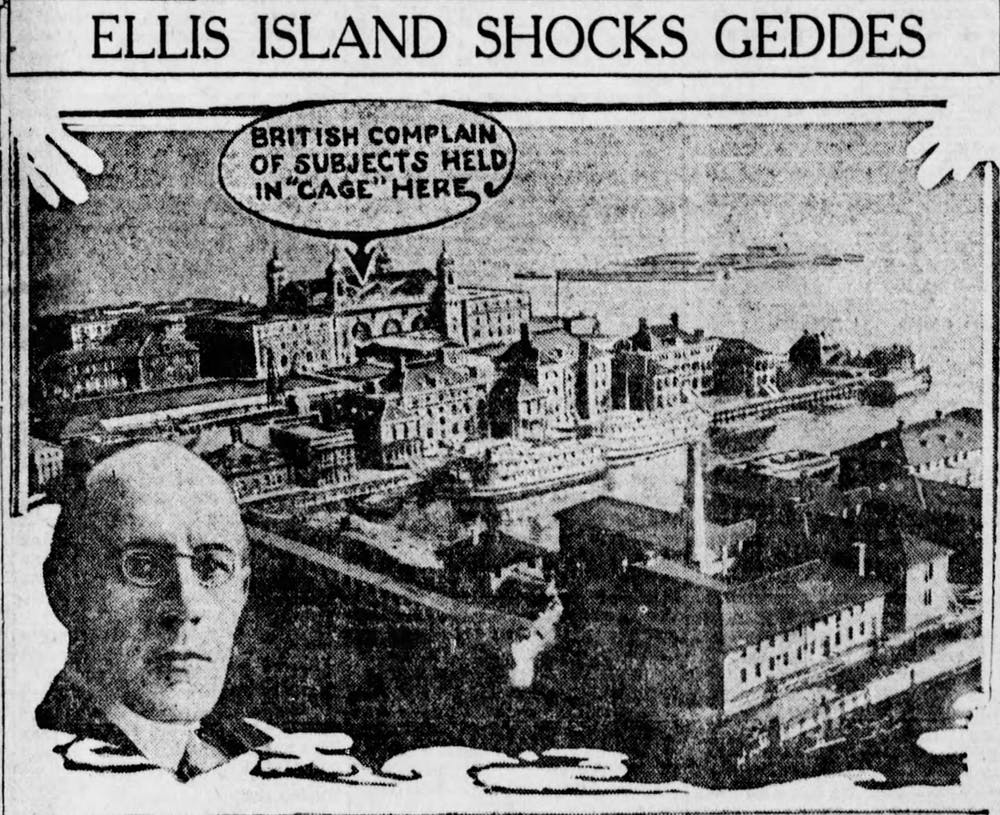 Conditions on Ellis Island shocked British ambassador Sir Auckland Geddes in August 1923. Vancouver Daily World