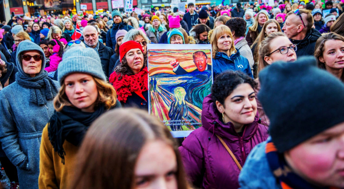 Protesters gather for the Women's March in Oslo, Norway 21, 2017. The march is being held in solidarity with similar events taking place around the globe. (Photo: Reuters)