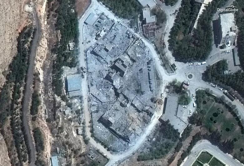This satellite image, taken Monday morning, shows the Barzah Research and Development Center in Damascus after it was struck by coalition forces.