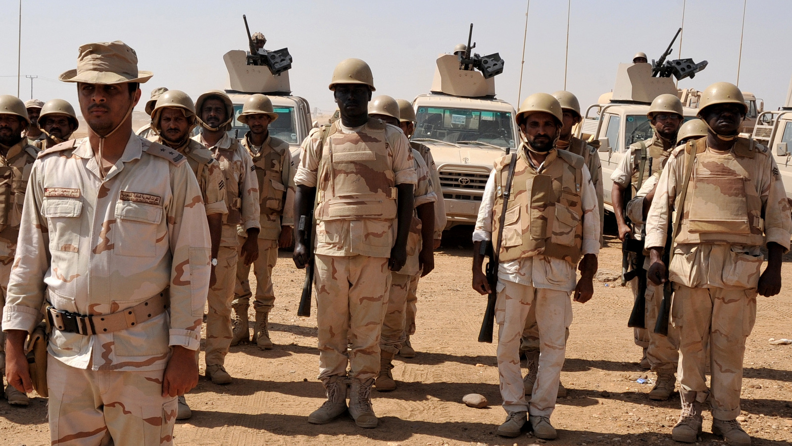 Saudi soldiers in formation at their base in the southern province of Jizan, near the border with Yemen, Saudi Arabia, Nov. 8, 2009. Photo | AP