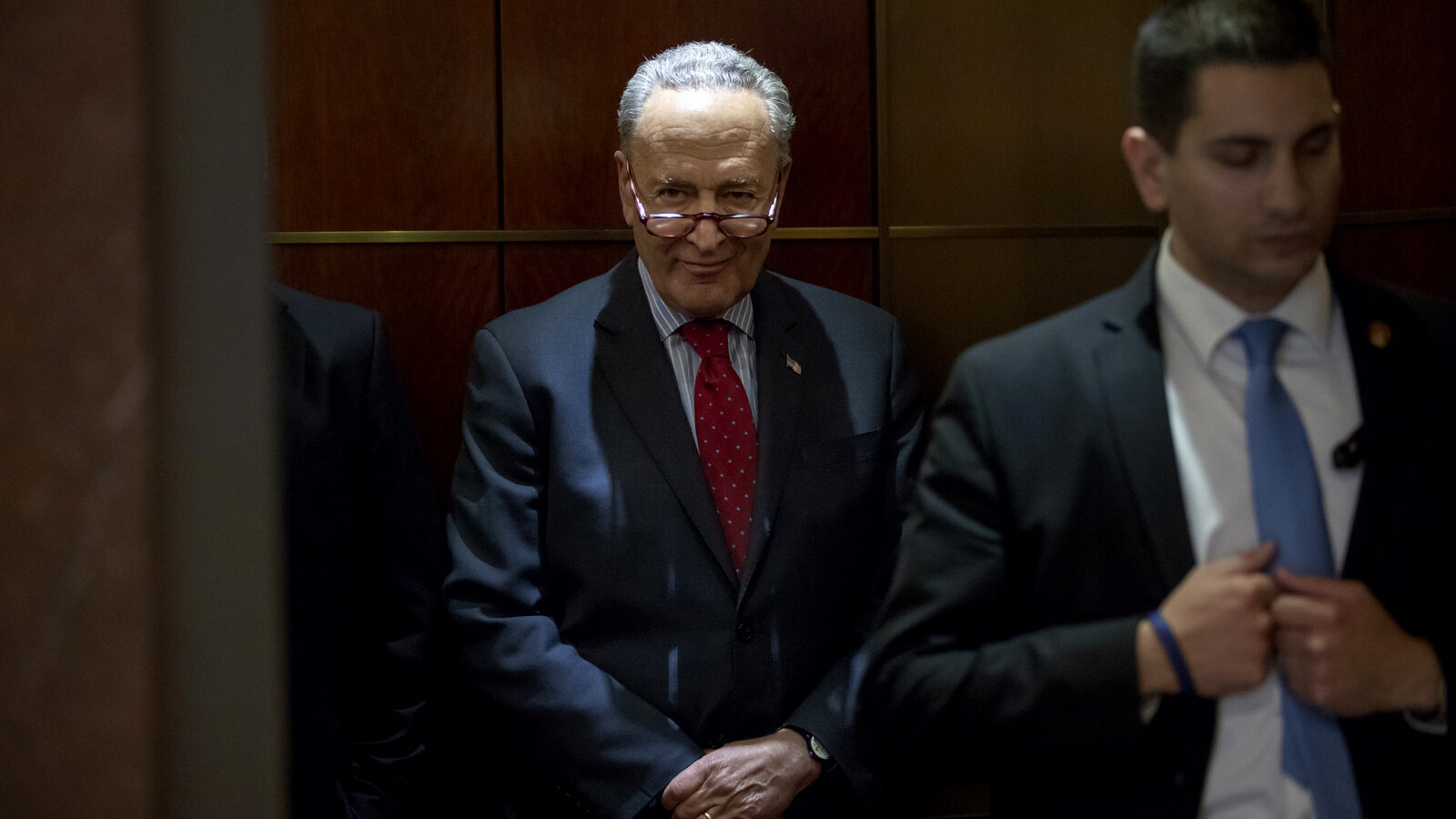 Senate Minority Leader Chuck Schumer, D-N.Y., arrives as House and Senate lawmakers from both parties gather for a classified briefing in a secure room about the federal investigation into President Donald Trump's 2016 campaign, on Capitol Hill in Washington, May 24, 2018. J. Scott Applewhite | AP