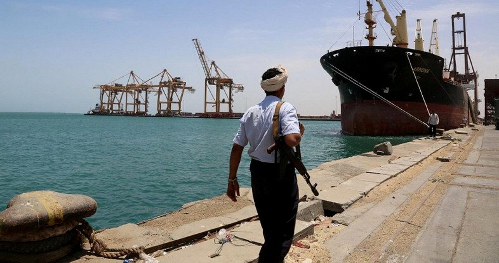 A Houthi fighter walks through the Red Sea port of Hodeidah on May 10, 2017. Abdul Jabbar Zeyad | Reuters
