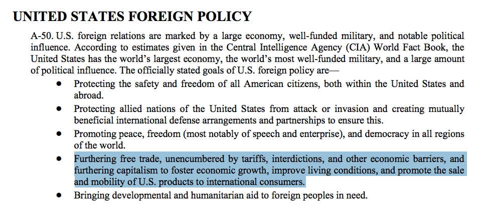 ARSOF非常规战争手册中概述的美国外交政策目标